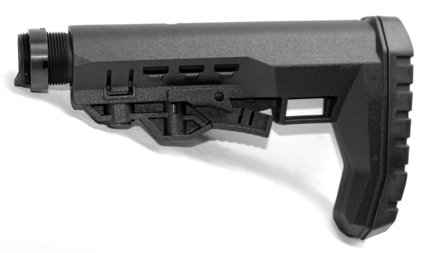 Geronimo style collapsible stock black compatible with Mossberg 590 20 gauge pump.