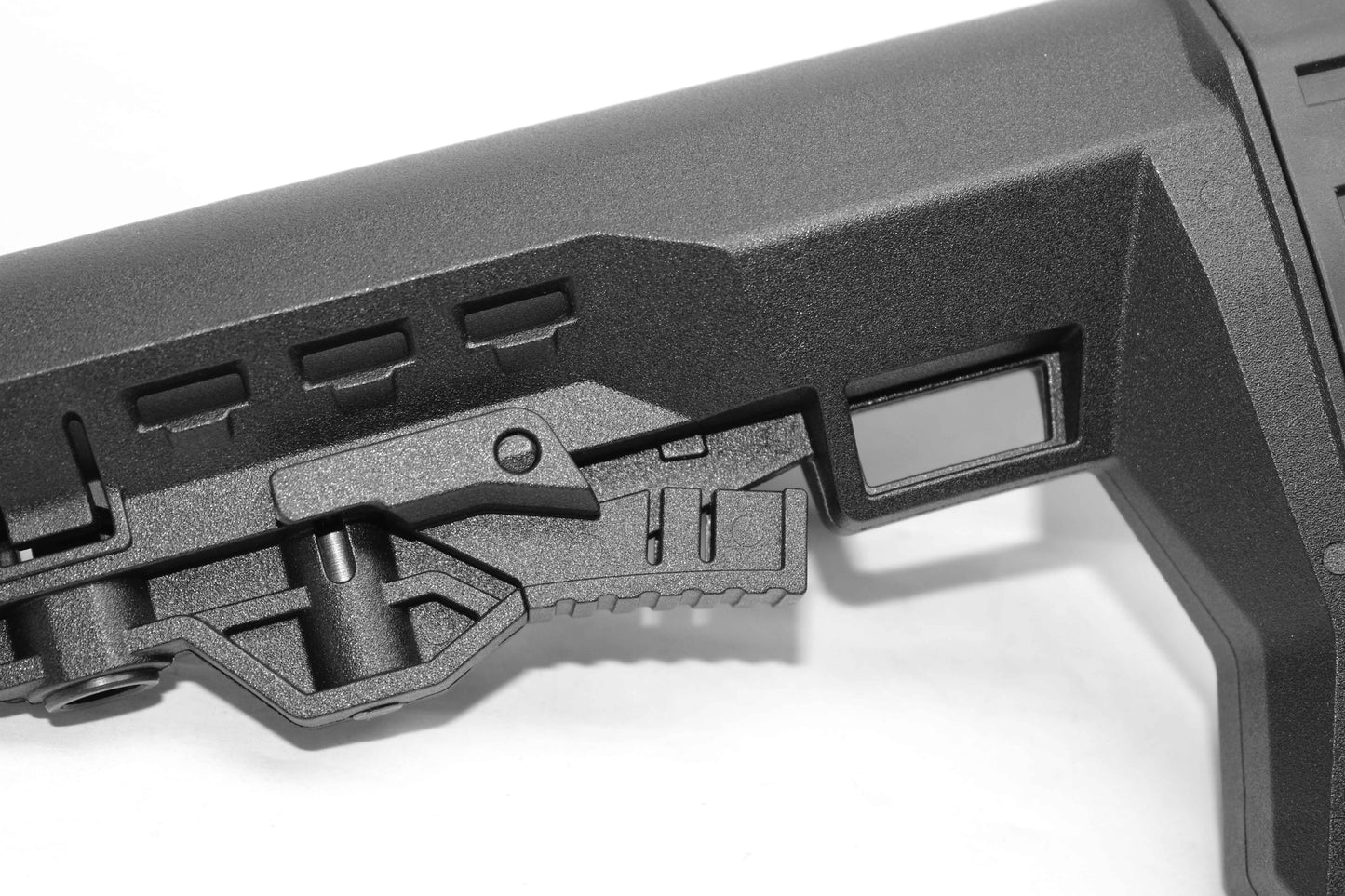 Geronimo style collapsible stock black compatible with Mossberg 590 20 gauge pump.