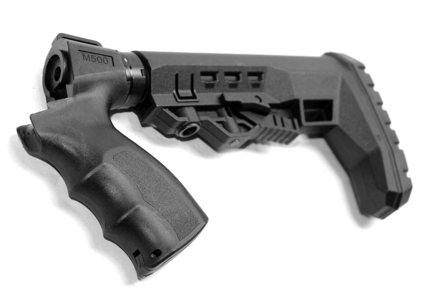 Geronimo style collapsible stock black compatible with Mossberg 590 20 gauge pump.