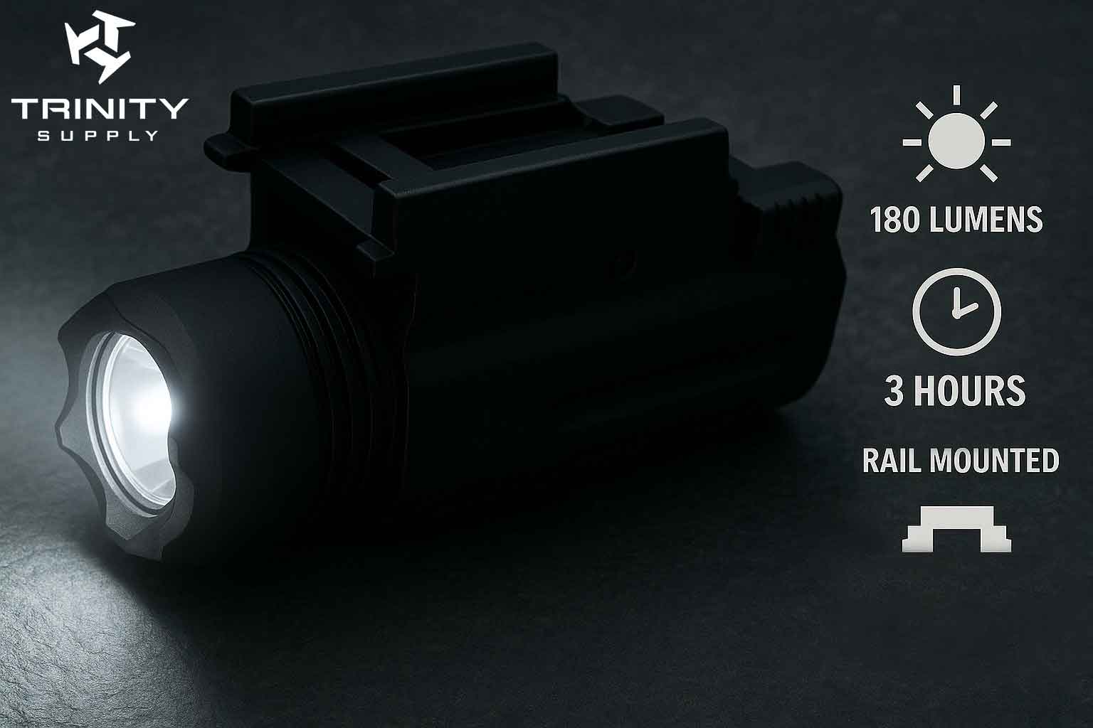 180 Lumen Flashlight Aluminum Black Compatible With Picatinny rails.