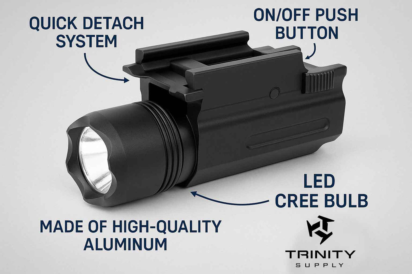 180 Lumen Flashlight Aluminum Black Compatible With Picatinny rails.