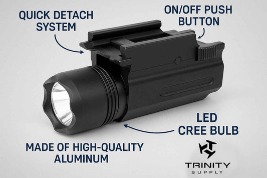 180 Lumen Flashlight Aluminum Black Compatible With Picatinny rails.