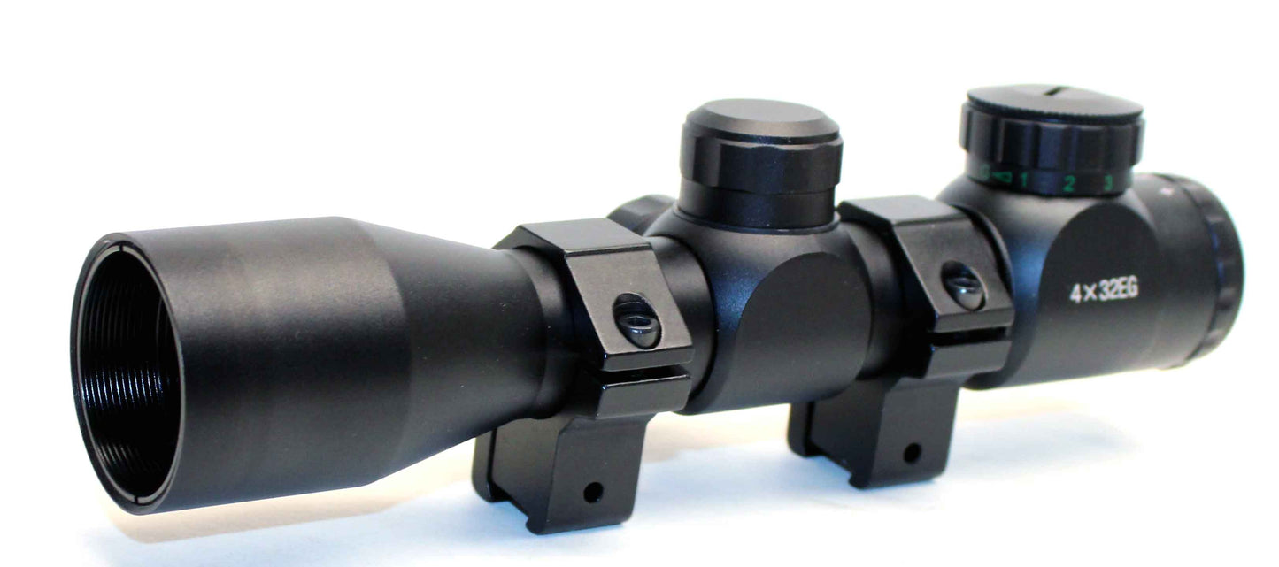 4X32 Compact Scope with Red/Green Reticle compatible with Umarex Canex CO2 Pellet Rifle.