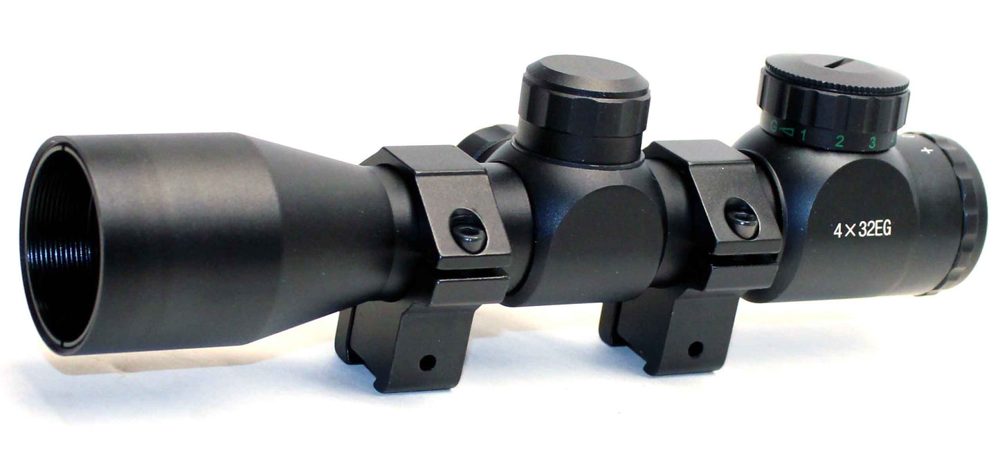 4X32 Compact Scope with Red/Green Reticle compatible with Umarex Canex CO2 Pellet Rifle.