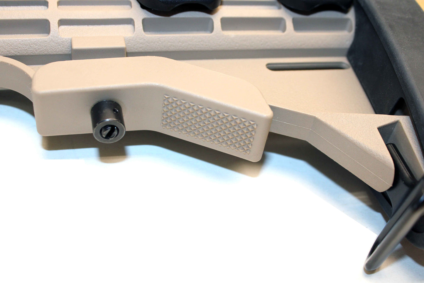 Tactical Adjustable Stock Tan Pistol Grip Black Combo With Butt Pad Compatible With Mossberg 590 12 gauge pump.