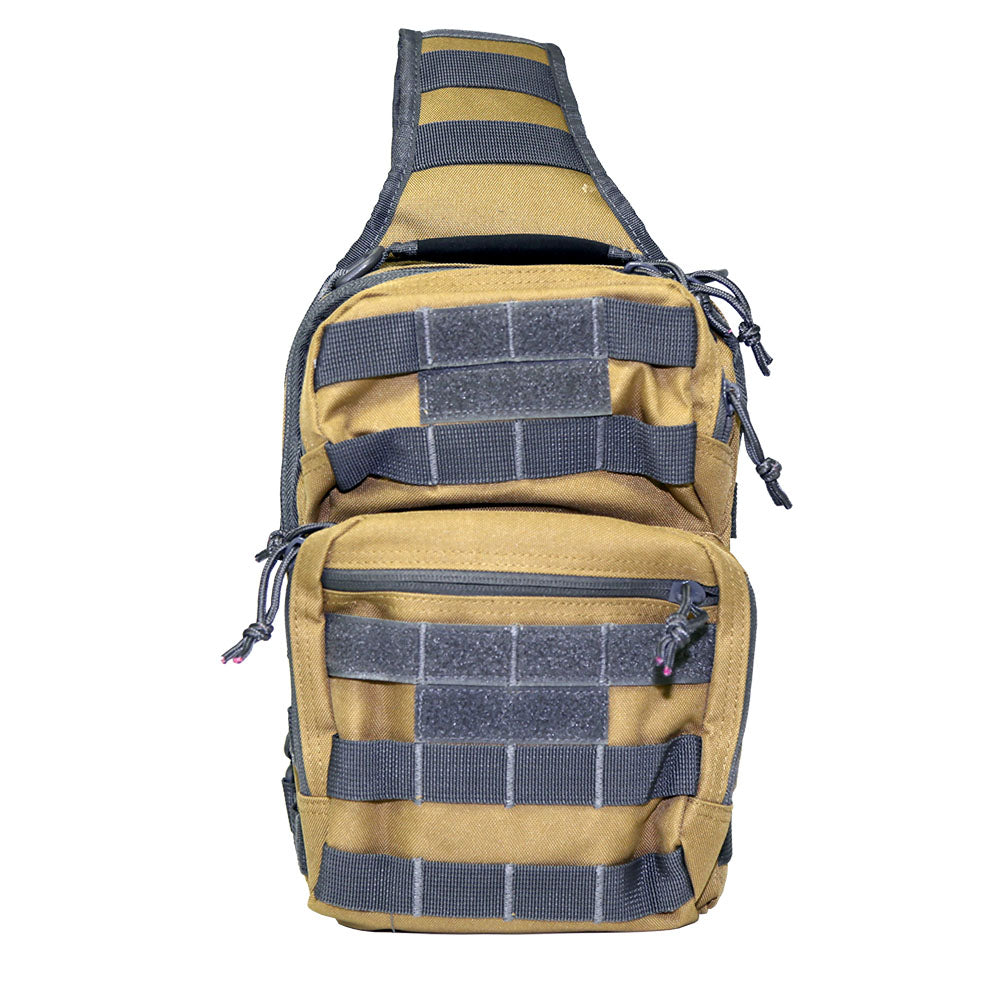 Sling Utility Bag/ Tan with Gray Trim.