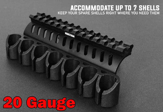 Mossberg 590 20-Gauge Shell Carrier with Picatinny Rail Mount.