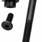 Black metal hardware set featuring a long threaded bolt with a knurled head, a matching hex socket cap, and a hex head screw, shown on a plain white background.