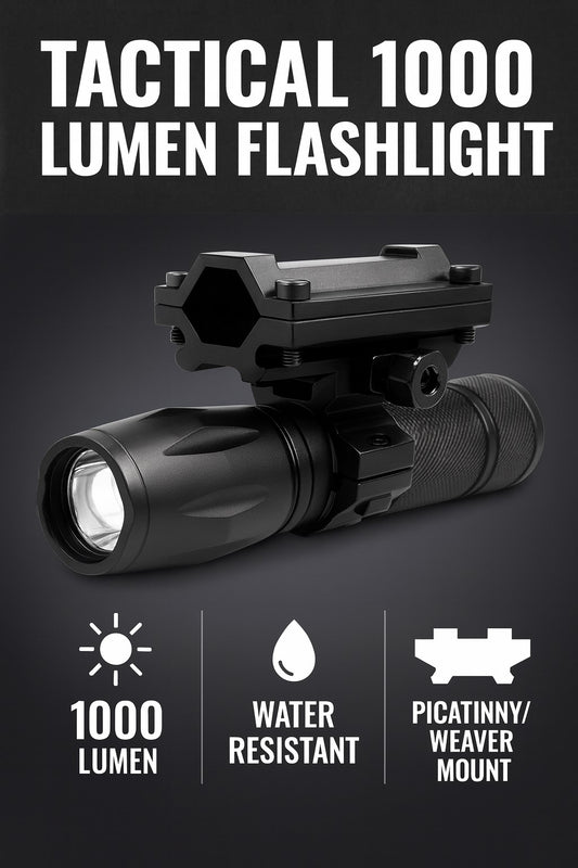 Tactical 1000 lumen flashlight with barrel mount.