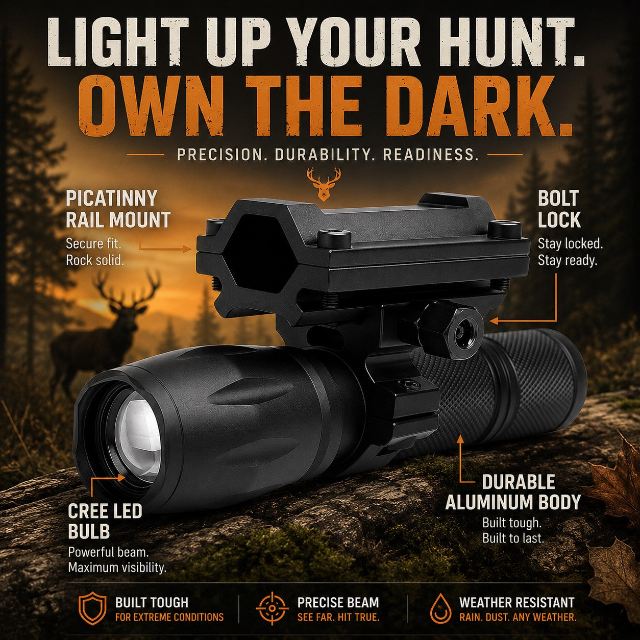 1000 Lumen Tactical Flashlight for Ruger American