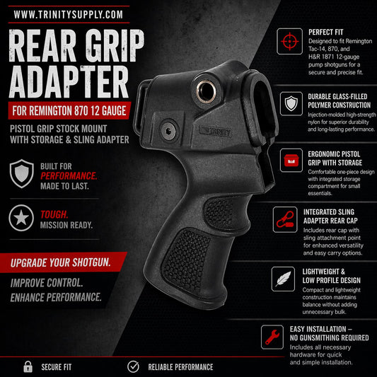 Rear Grip Adapter for Remington Tac-14 870 12 Gauge – Pistol Grip Stock Mount with Storage & Sling Adapter