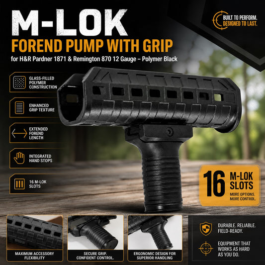 M-LOK Forend Pump with Grip for H&R Pardner 1871 & Remington 870 12 Gauge – Polymer Black