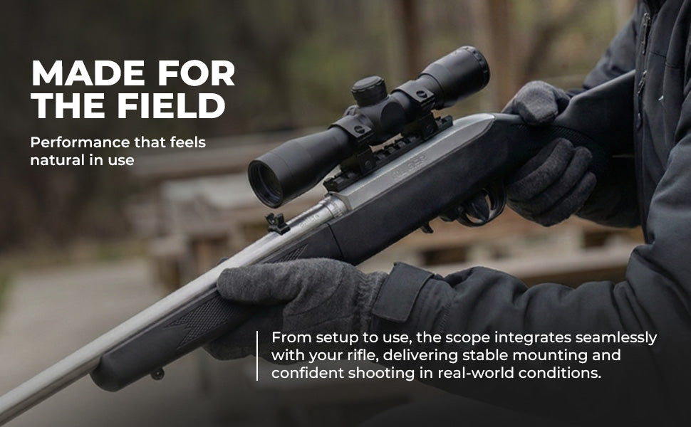 Ruger 10/22 Scope Combo – 4x32 Mil-Dot Scope with Picatinny Rail Base Mount, Aluminum Black