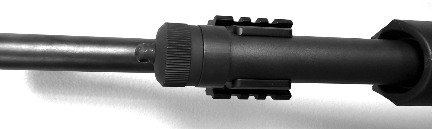 Tactical mount with 2 side picatinny rails compatible with 20 gauge pumps.