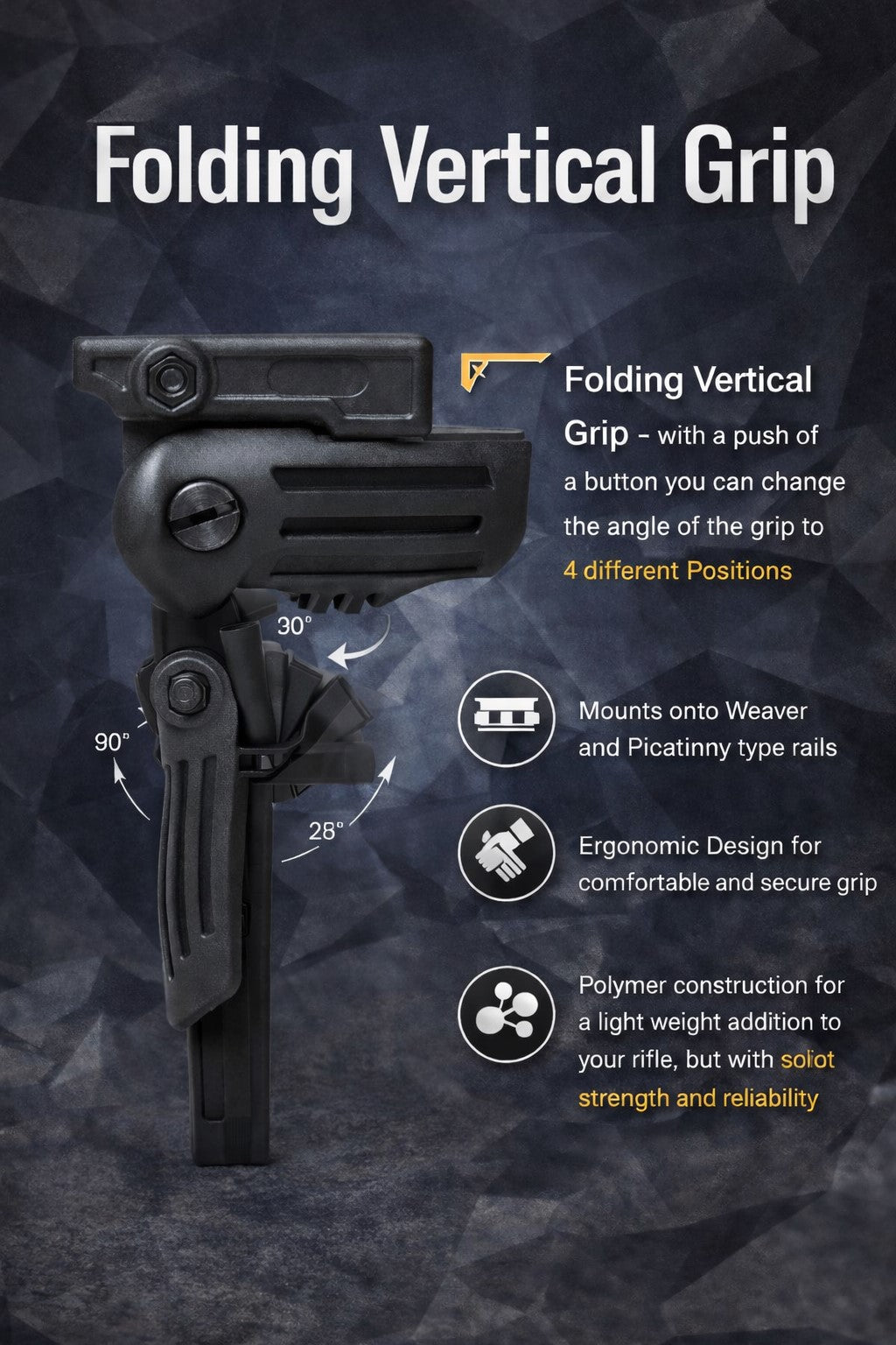TRINITY Folding Vertical Foregrip for Picatinny Rails – 4 Position Lockable Tactical Grip Black