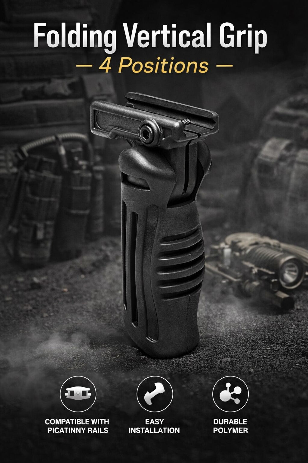 TRINITY Folding Vertical Foregrip for Picatinny Rails – 4 Position Lockable Tactical Grip Black