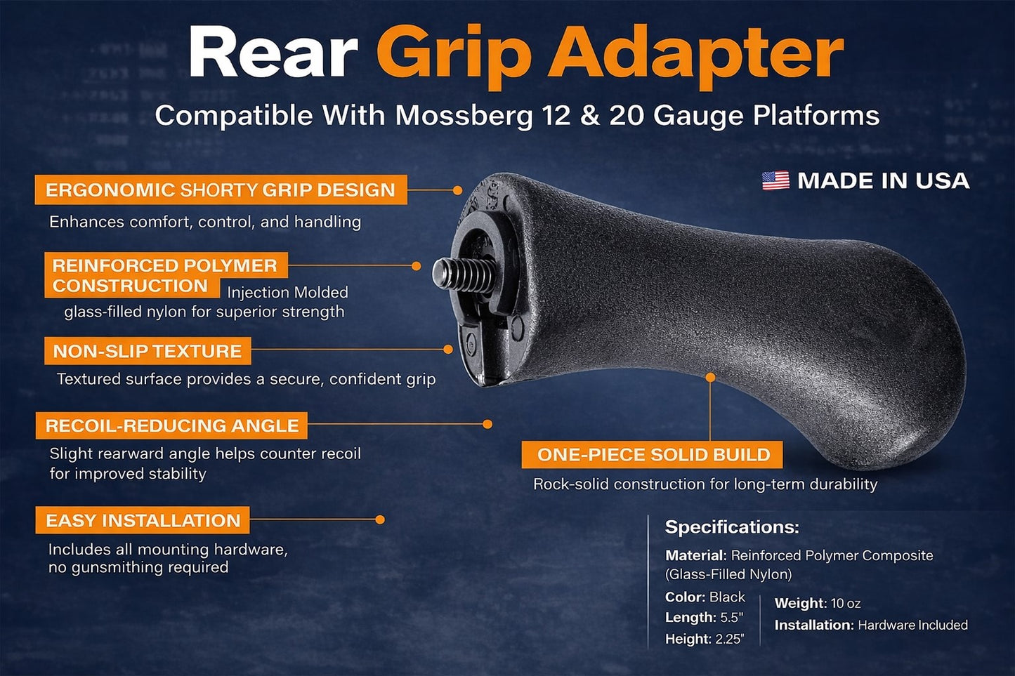 Rear Grip Adapter Compatible With Mossberg 12 & 20 Gauge Platforms