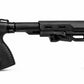 A black tactical rifle stock and handguard assembly shown in profile against a plain white background.