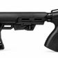 A black tactical rifle stock and handguard assembly with a textured grip, shown from a side profile on a white background.