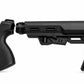 A black tactical firearm stock and handguard assembly shown in profile against a plain white background.