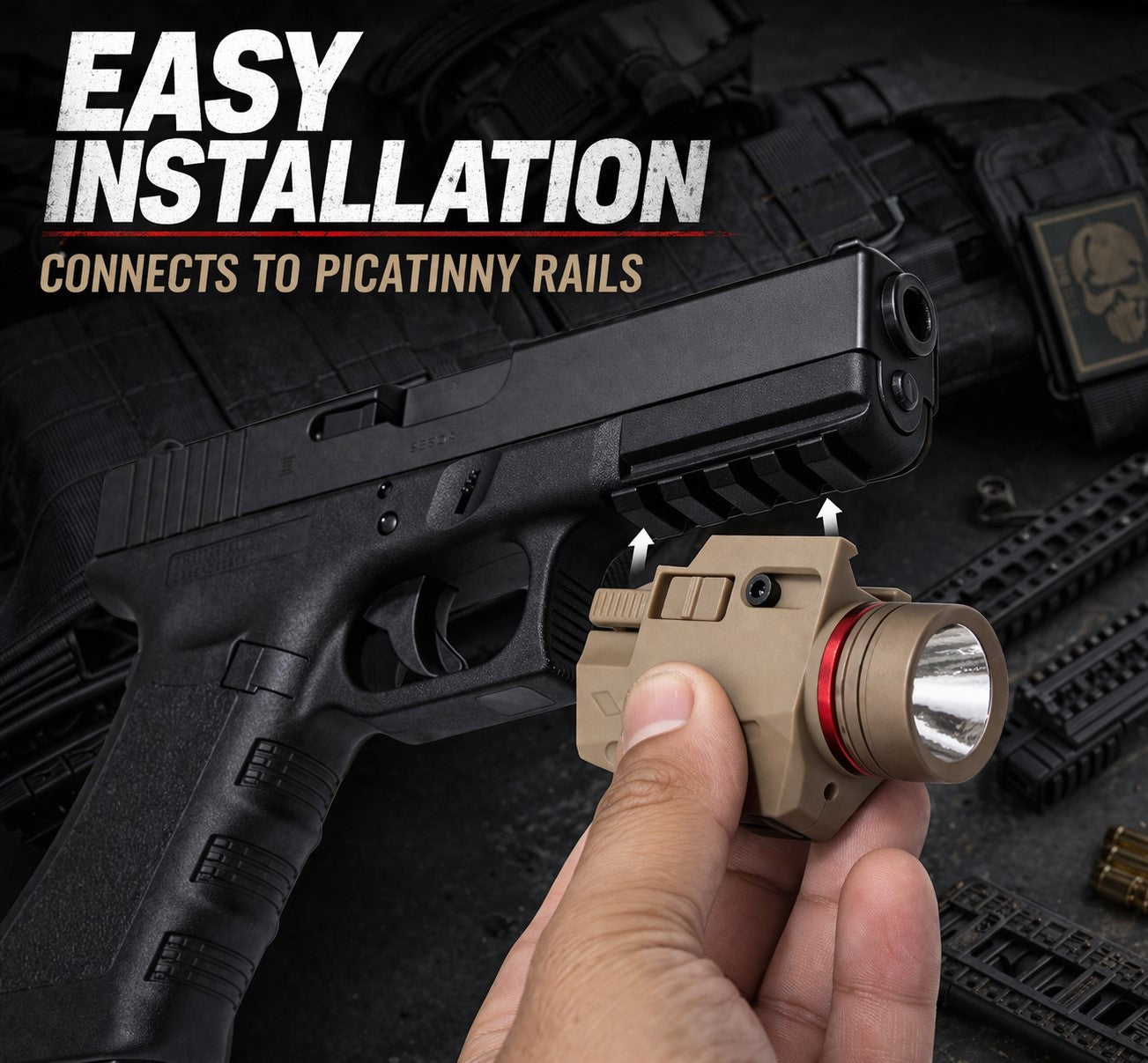 300 Lumen Tactical Flashlight with Red Laser Combo – Picatinny Rail Compatible (Tan)