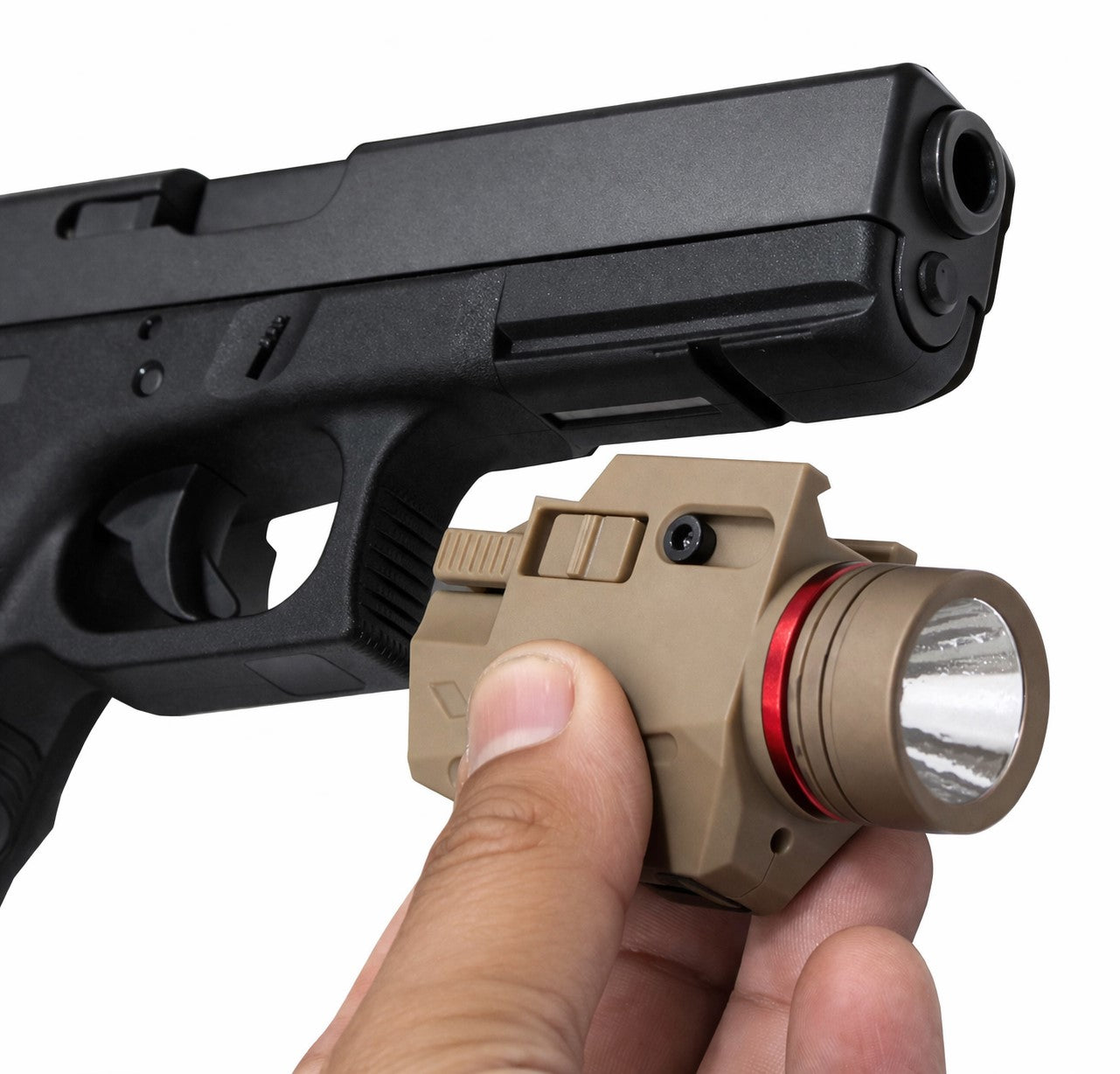 300 Lumen Tactical Flashlight with Red Laser Combo – Picatinny Rail Compatible (Tan)