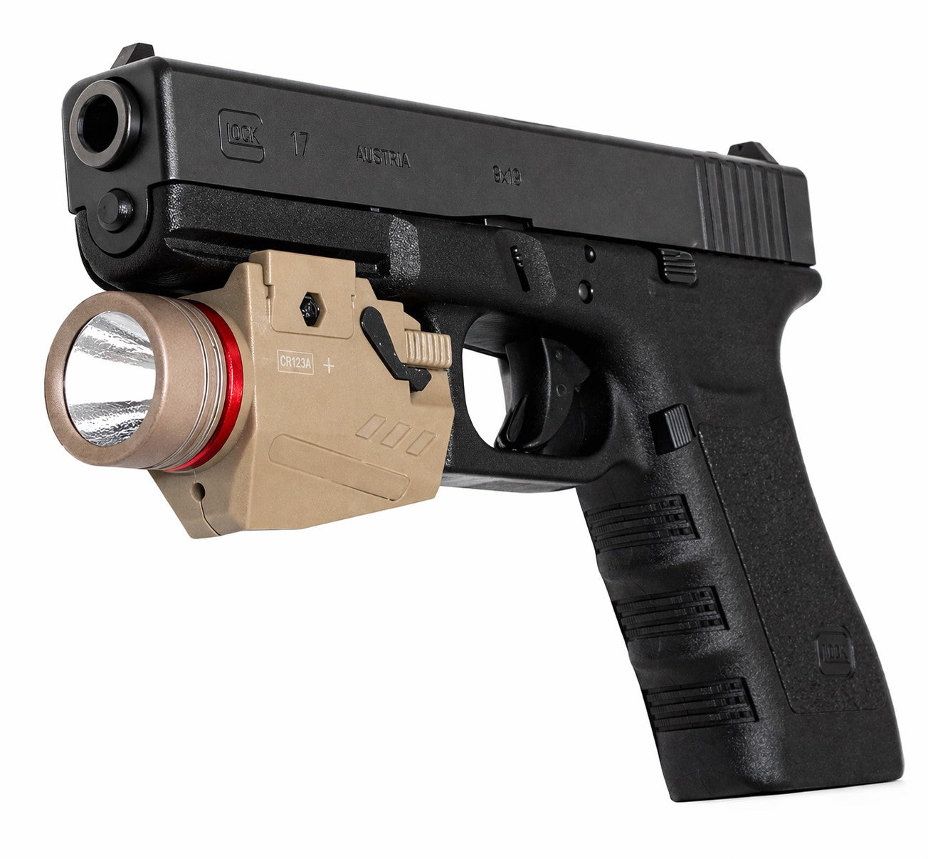 300 Lumen Tactical Flashlight with Red Laser Combo – Picatinny Rail Compatible (Tan)