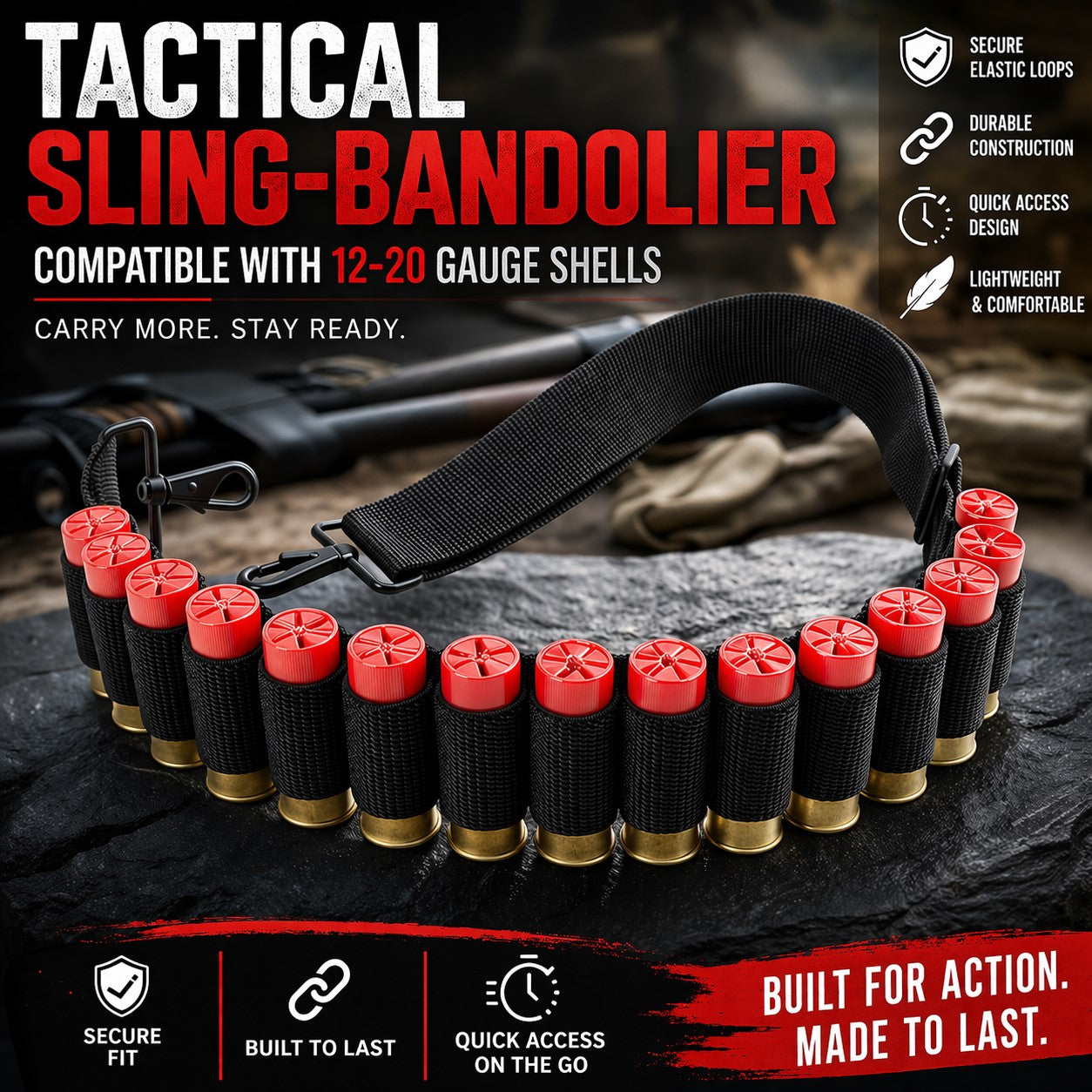 15 Round Shotgun Bandolier Sling Compatible With Winchester SXP Defender – 2 Point Shoulder Sling