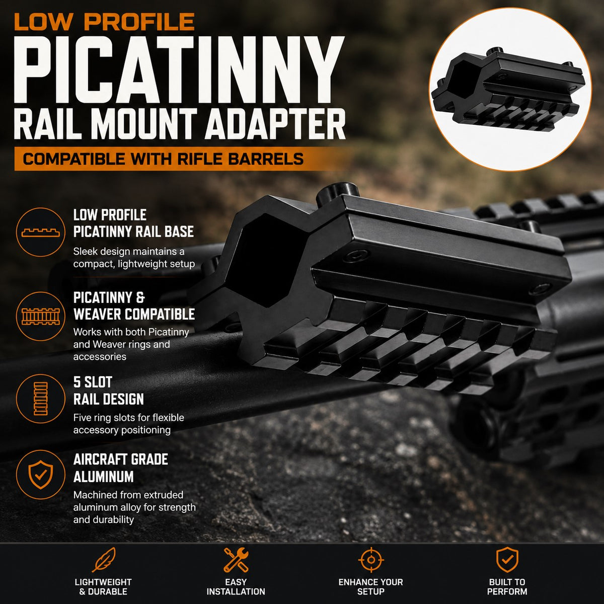 TRINITY Low Profile Picatinny Rail Mount Adapter Compatible With Ruger 10/22