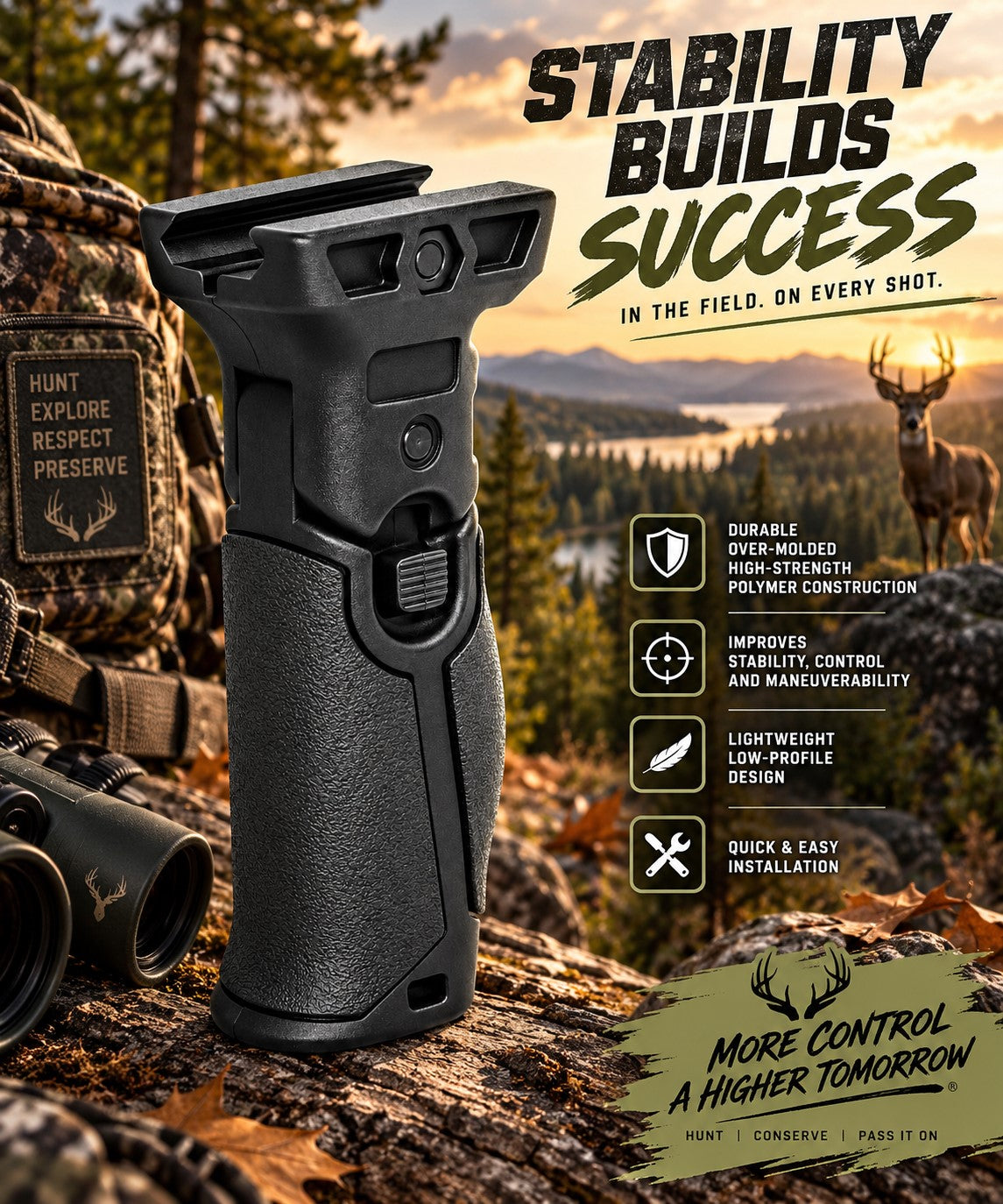 Foldable Foregrip Compatible with Black Aces FD12 Picatinny Rail Black