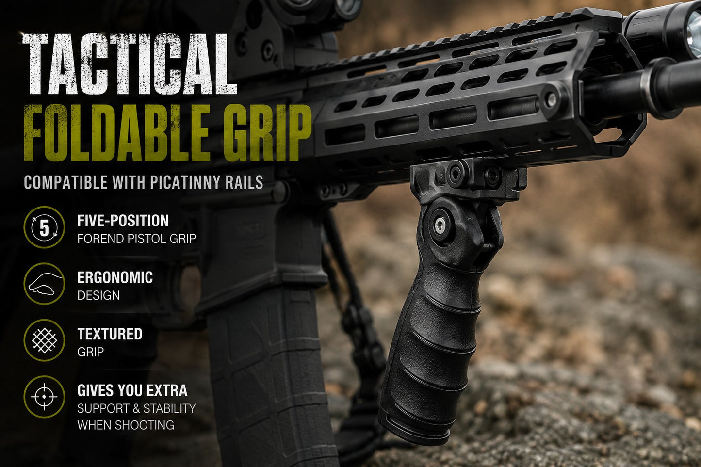 Folding Foregrip Picatinny Weaver Rail Tactical Grip