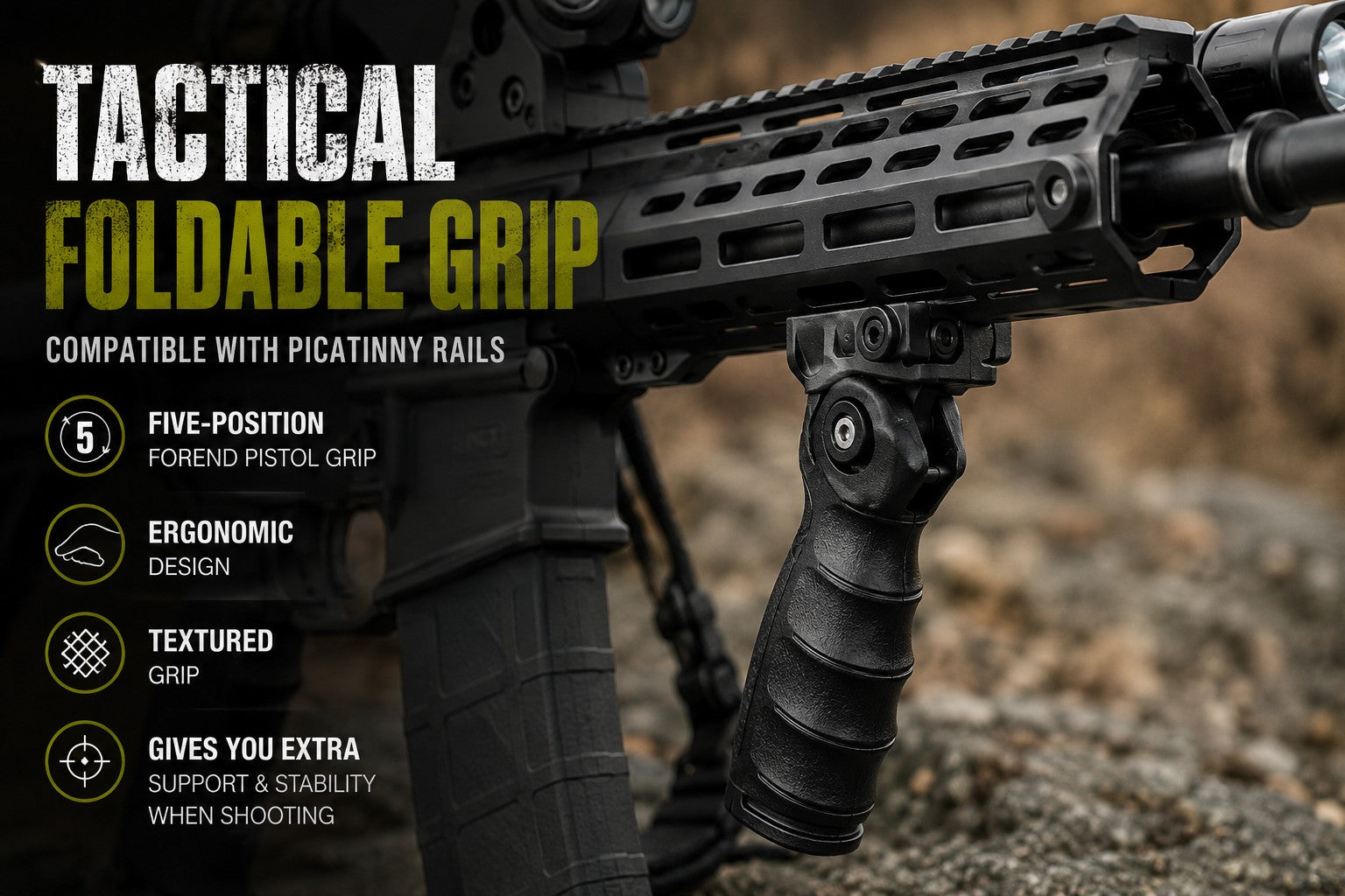 Folding Foregrip Picatinny Weaver Rail Tactical Grip