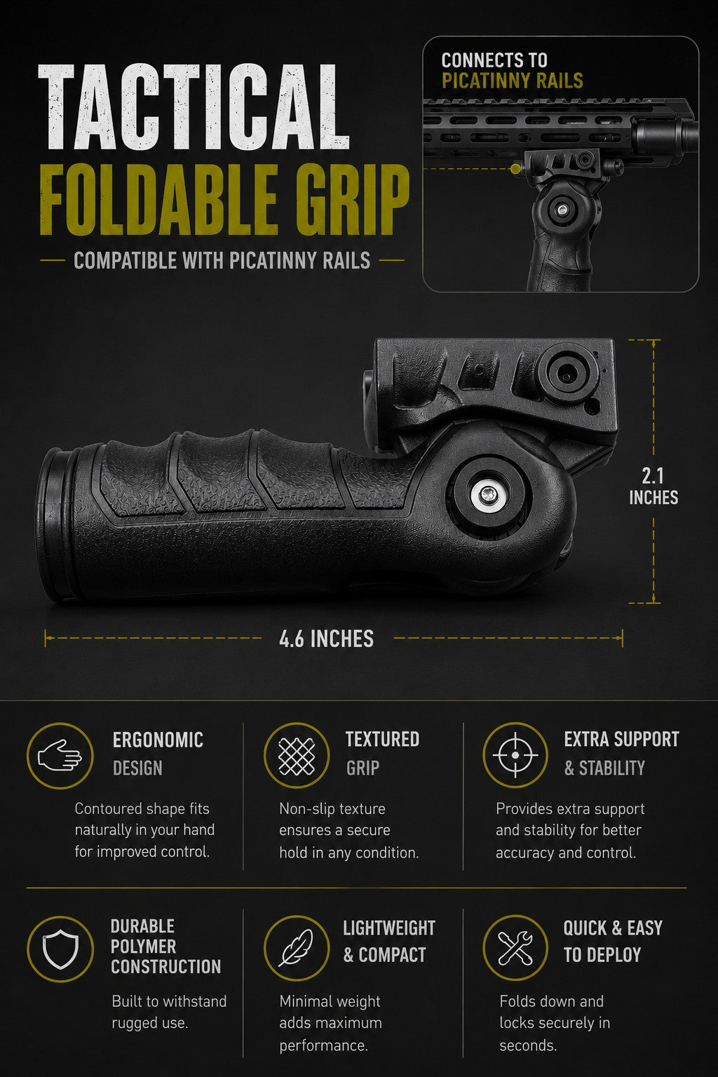 Folding Foregrip Picatinny Weaver Rail Tactical Grip