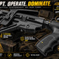Black adjustable shotgun stock and pistol grip featuring 6-position collapsible design, nylon polymer grip, and compatibility with select Mossberg and Maverick 88 models.