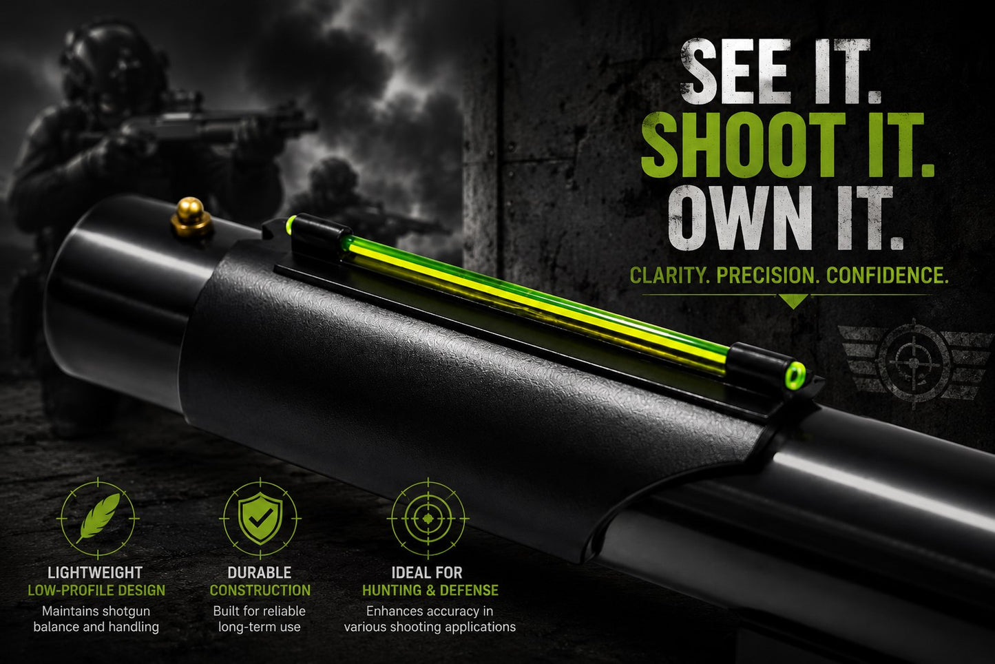 TRINITY Tactical Snap-On Fiber Optic Front Sight Compatible with 12 Gauge & 20 Gauge Shotguns – Low Light Bead Sight Upgrade