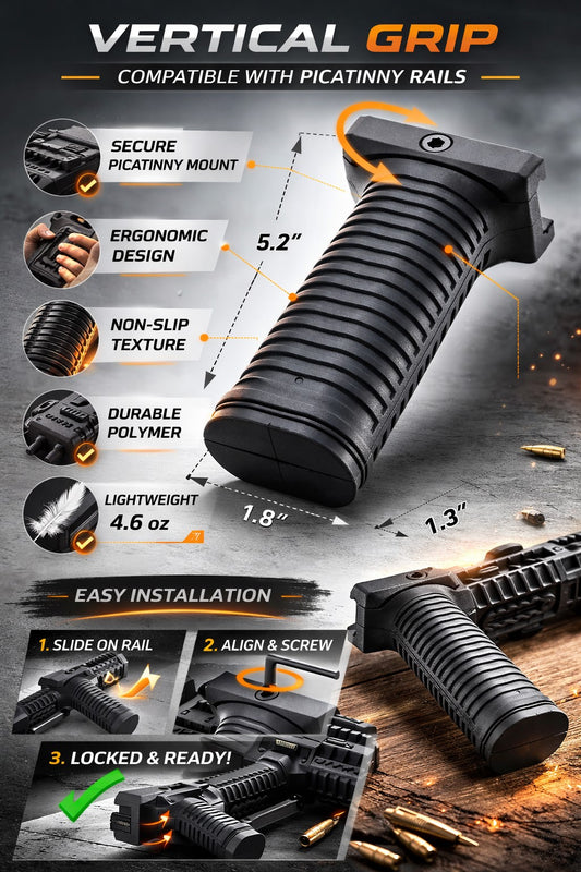 Tactical Vertical Foregrip with Storage Compatible with ATI Bulldog SGA – Picatinny Rail Polymer Grip Black