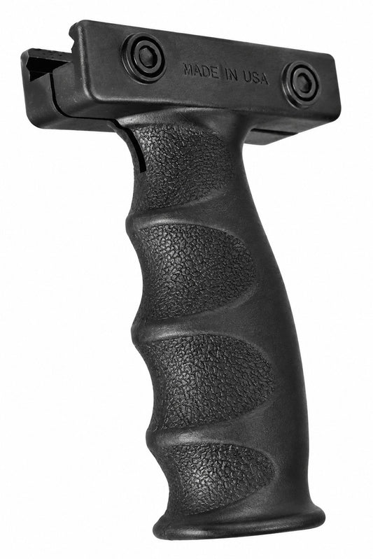 tactical vertical grip black for rifles and shotguns in a white background.