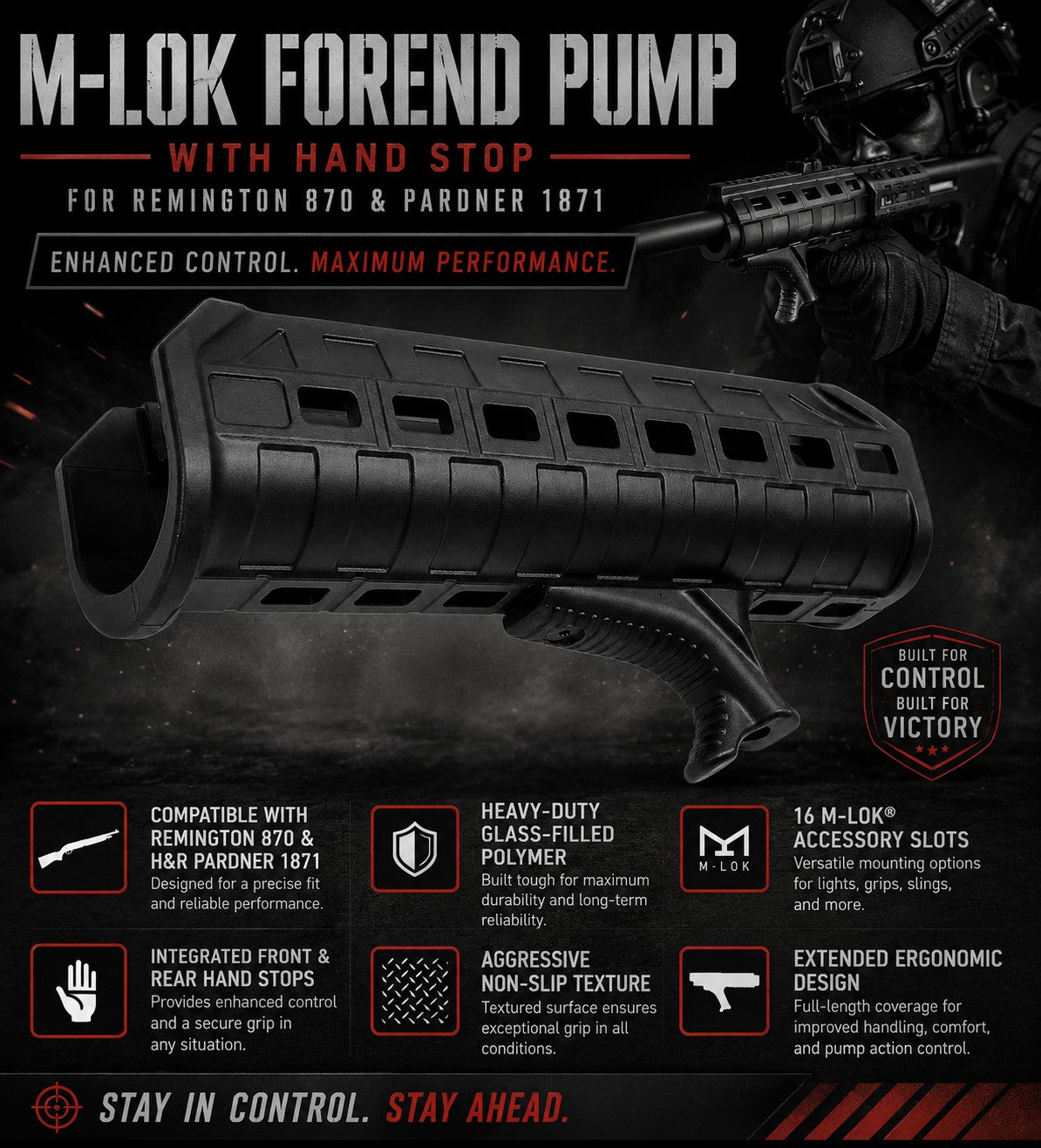 M-LOK Forend Pump with Hand Stop for Remington 870 & Pardner 1871