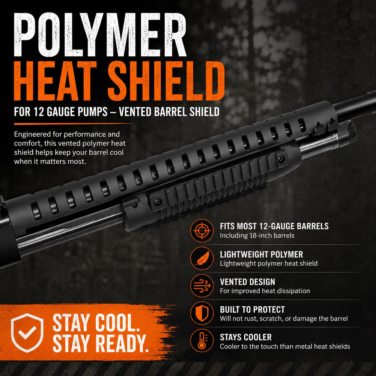 Stevens 67-E 12 Gauge Polymer Heat Shield – Vented Tactical Barrel Cover Fits Smooth Barrels