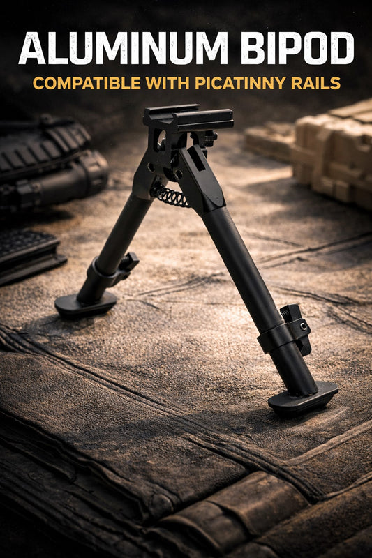 Compact Aluminum Bipod Compatible with Picatinny & Weaver Rails – Adjustable Tactical Rifle Bipod Matte Black