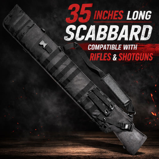 Padded MOLLE Scabbard Carry Case – Adjustable Black Hunting Case Compatible with Ruger Mini-14