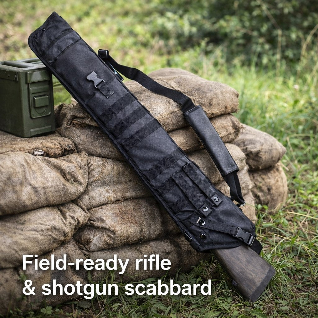 TRINITY Tactical Scabbard Compatible with Remington 870 DM Black MOLLE Hunting Gear Rifle Shotgun Carry Case for ATV Horseback