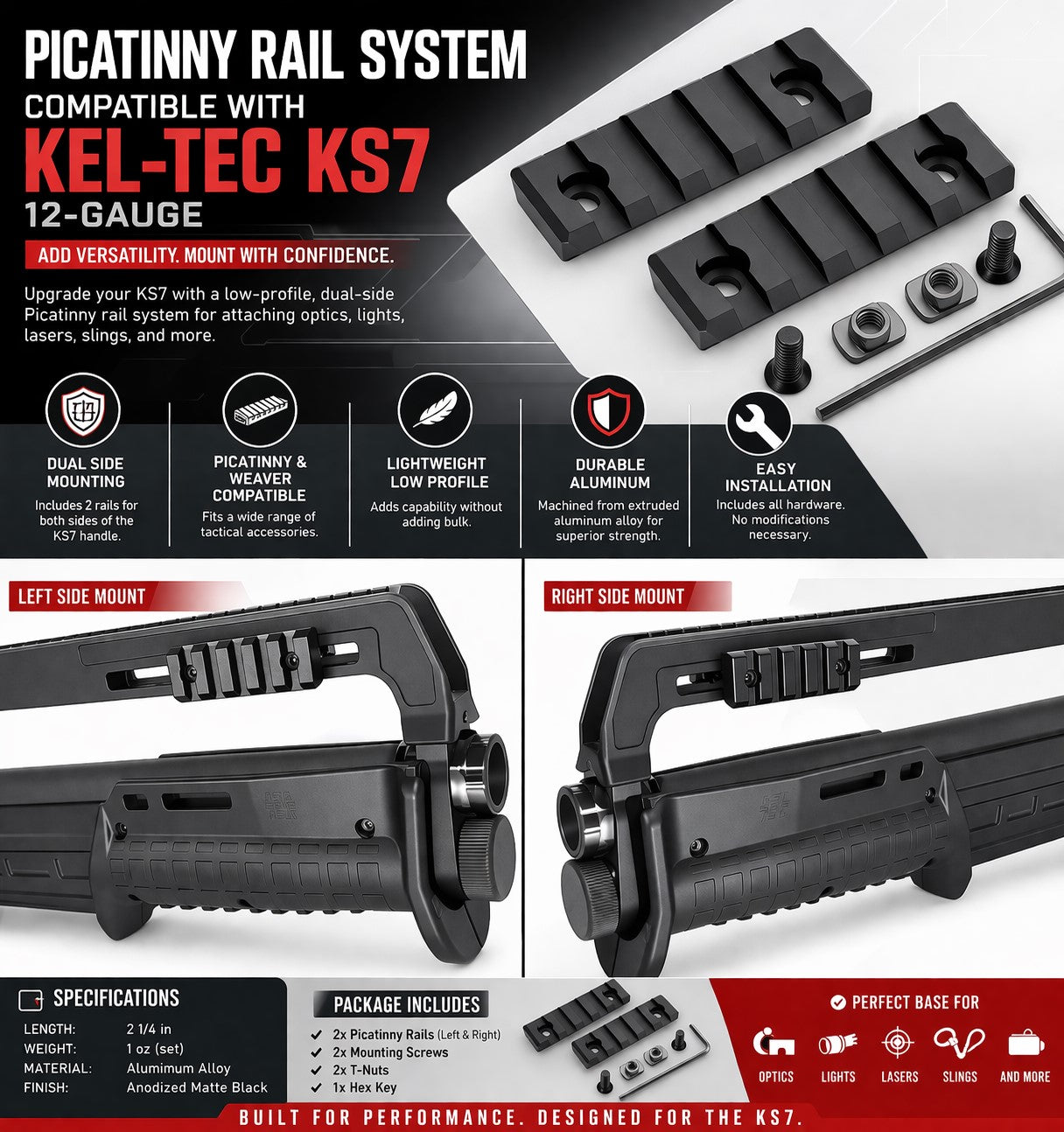 TRINITY Picatinny Rail System for Kel-Tec KS7 12 Gauge – Dual Side Mount Tactical Accessory Rails