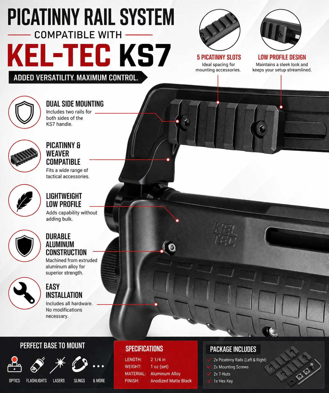 TRINITY Picatinny Rail System for Kel-Tec KS7 12 Gauge – Dual Side Mount Tactical Accessory Rails