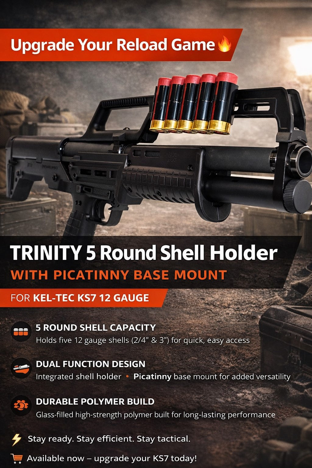 TRINITY 5 Round Shell Holder & Picatinny Mount for Kel-Tec KS7 12 Gauge