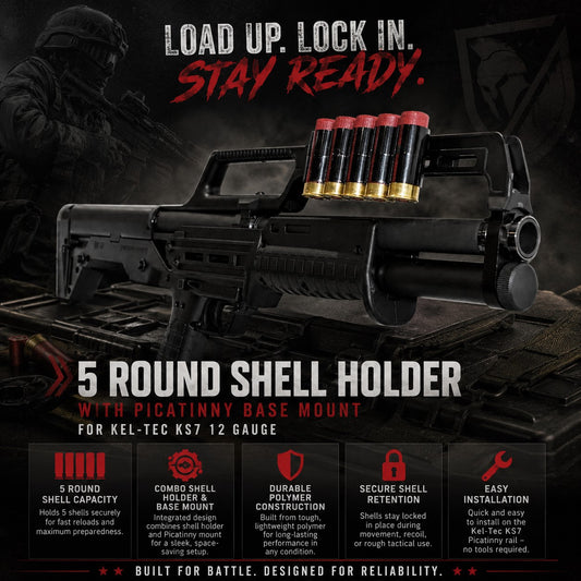 TRINITY 5 Round Shell Holder & Picatinny Mount for Kel-Tec KS7 12 Gauge