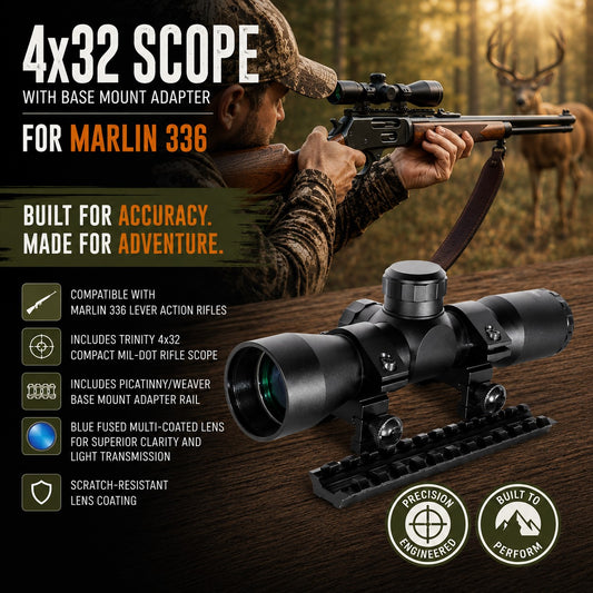 TRINITY Tactical 4x32 Mil-Dot Scope with Base Mount Adapter Compatible with Marlin 336 Lever Action Rifle – Picatinny Rail Optics Combo