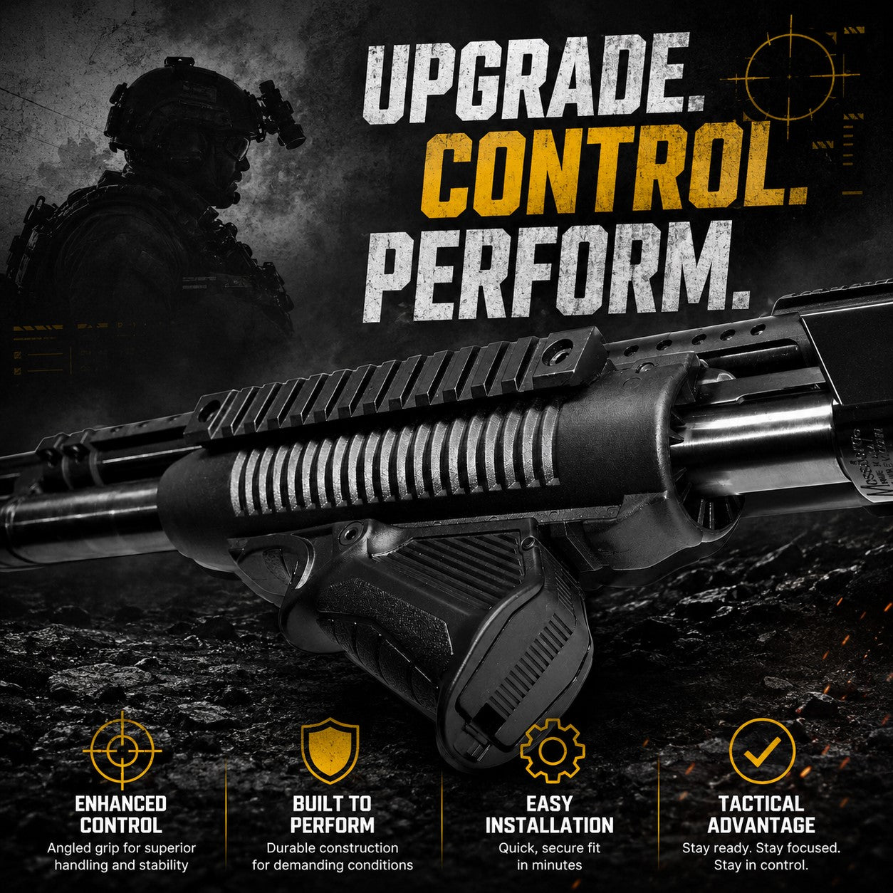 Shotgun Handguard with Angled Foregrip Compatible with Mossberg 590 12 Gauge – Picatinny Rail Forend with Action Bars for Mossberg 500 & Maverick 88