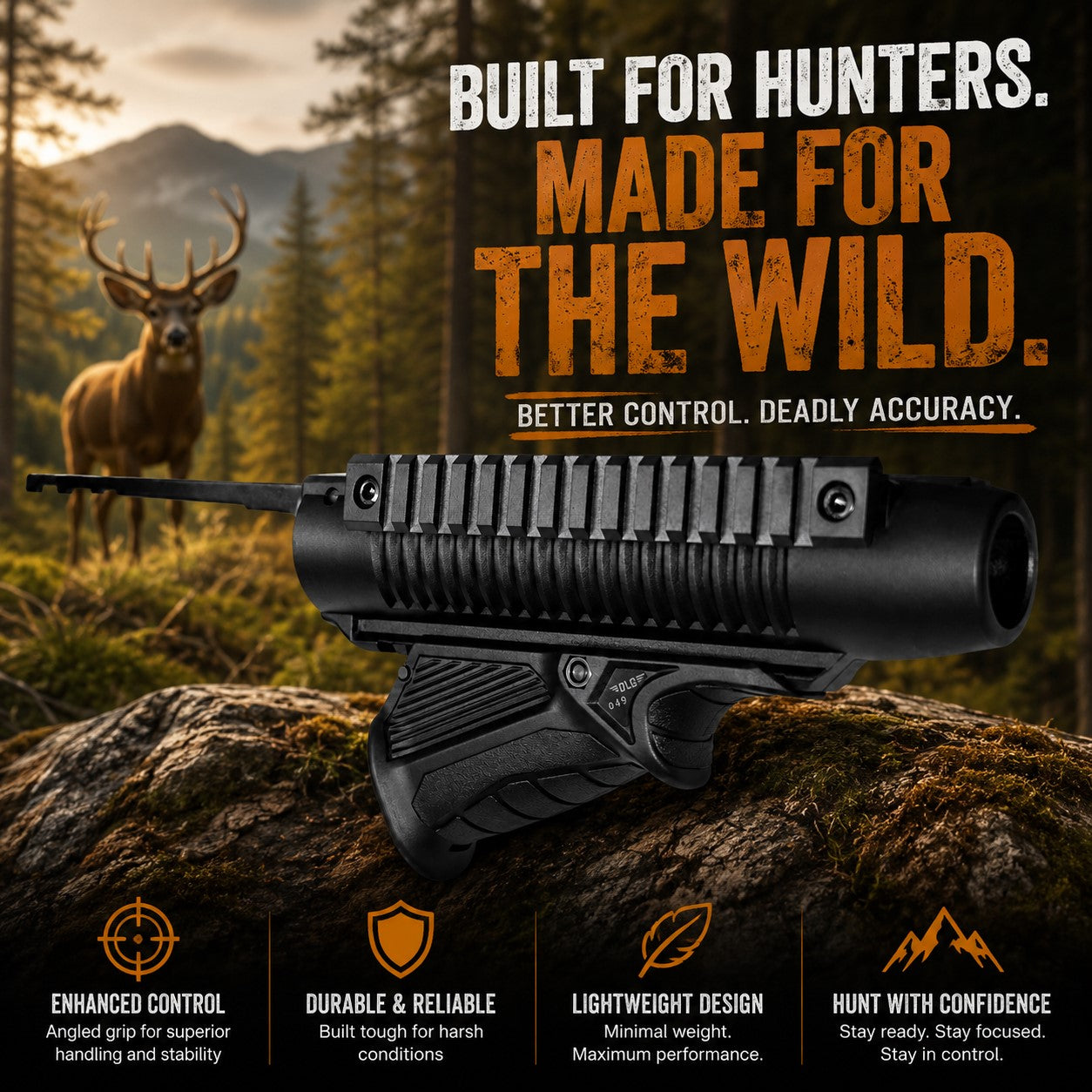 Shotgun Handguard with Angled Foregrip Compatible with Mossberg 590 12 Gauge – Picatinny Rail Forend with Action Bars for Mossberg 500 & Maverick 88