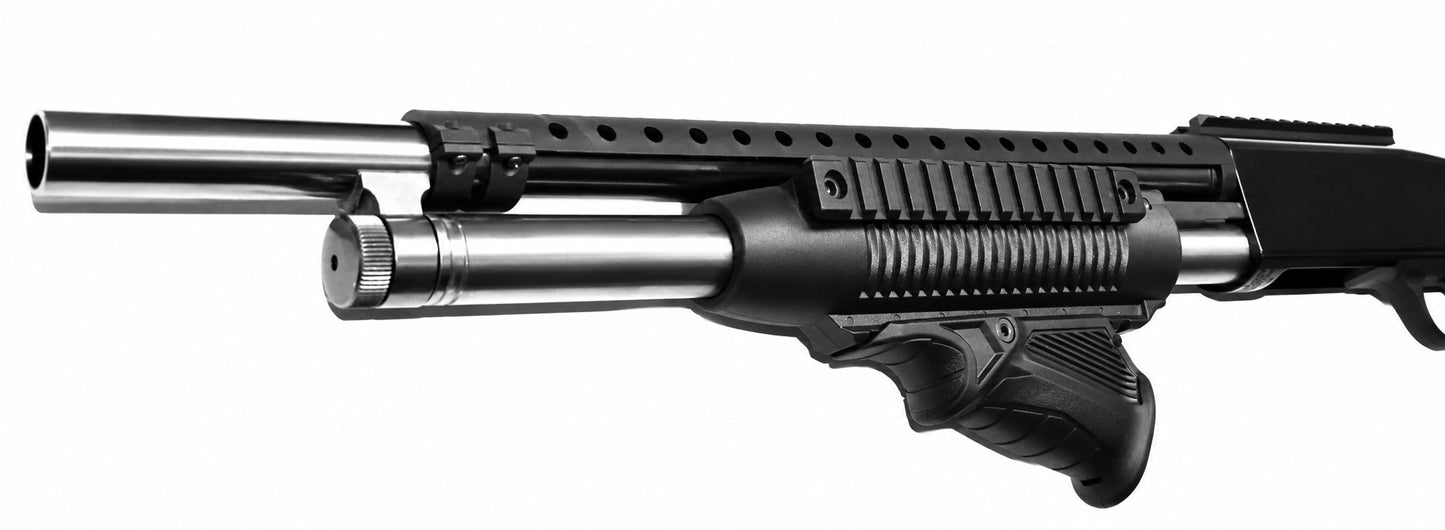 Shotgun Handguard with Angled Foregrip Compatible with Mossberg 590 12 Gauge – Picatinny Rail Forend with Action Bars for Mossberg 500 & Maverick 88